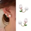 Picture of Pink Tulip Flower Pearl Stud Earrings